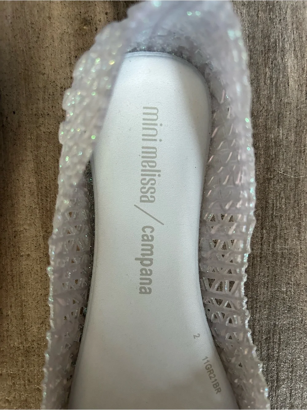 Mini Melissa Iridescent Glitter Jelly Flats in White